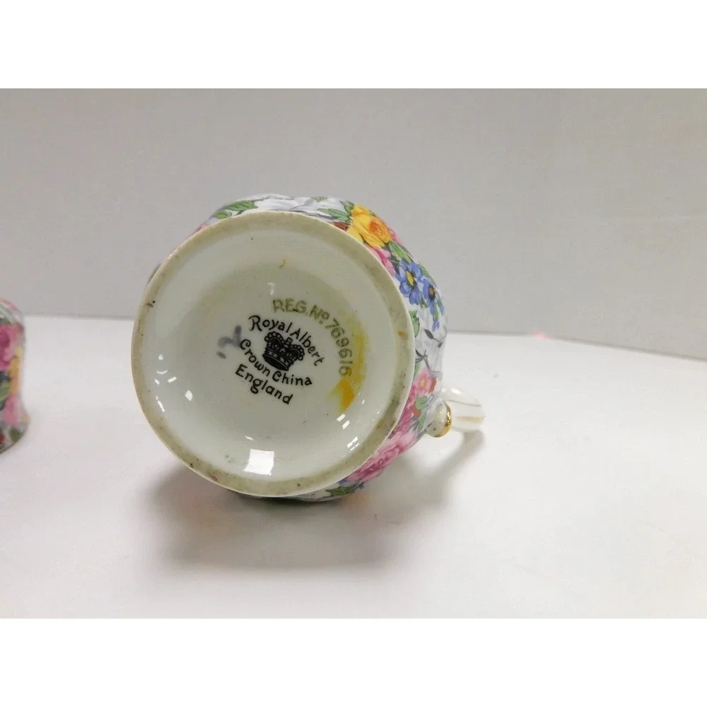 Royal Albert Crown China Petit Point Floral Chintz Creamer and Sugar Bowl DW711